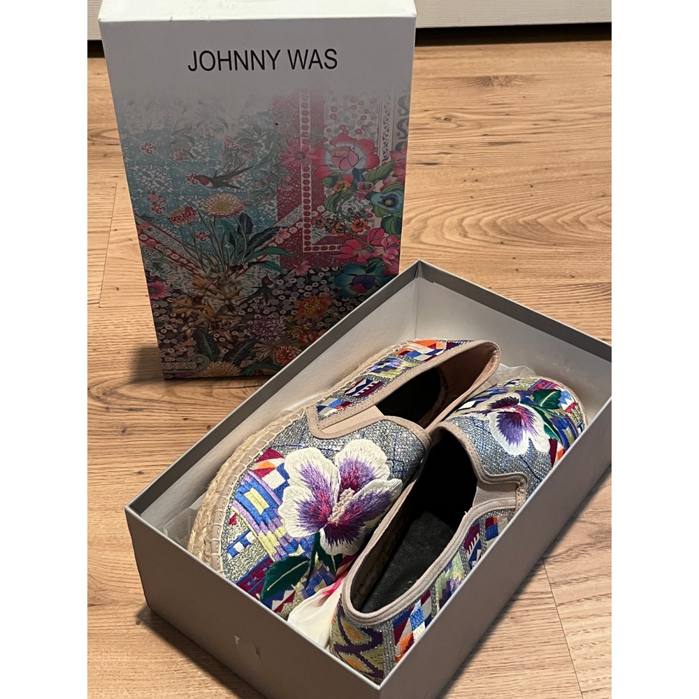Johnny Was Madrid Espadrille Womens 9.5 Silver Multi Floral Embroidered Metallic - Picture 5 of 16